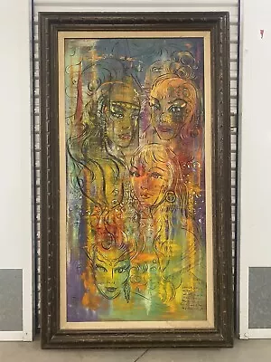 🔥 Vintage Mid Century Modern Abstract EXOTICA Women Beauty Oil Painting 1959 • $2750