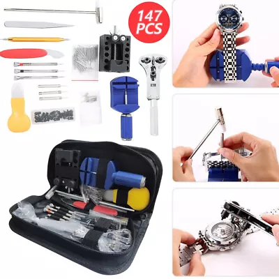 147pcs Watch Repair Tool Kit Watchmaker Back Case Remover Opener Spring Pin Bar • £9.99