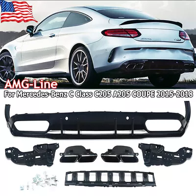 Rear Diffuser+Exhaust Tips For Benz C205 COUPE C200 C300 C43 C63 AMG Line Bumper • $269.99