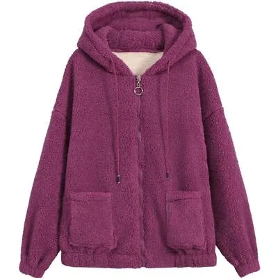 Womens Teddy Bear Hoodie Ladies Casual Baggy Hooded Jacket Fleece Zip Up Coat • £13.99