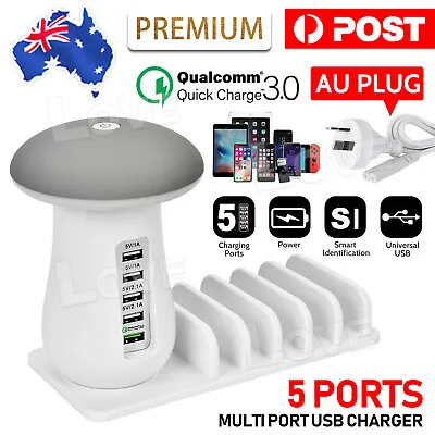 $28.95 • Buy 5 Multi Port USB Charging Station Hub Quick Charger LED Lamp Fast Charging Dock