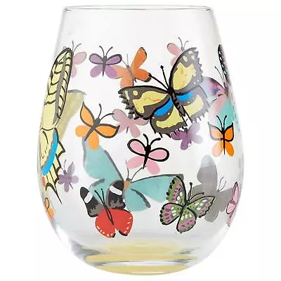 Lolita Stemless Glass Butterflies Wine Cocktail Hand Painted Decorated Gift • £17.99