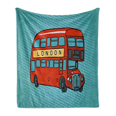 London Soft Flannel Fleece Throw Blanket Comic Style Retro London Bus • £30.99