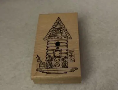 Holly Berry House - Rubber Stamp - Log Cabin Birdhouse - Large Size - • $10