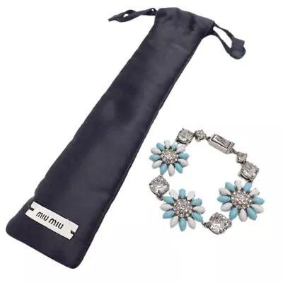 Miu Miu Bracelet Flower Bracelet Metal Rhinestone Light Blue Light Blue White • $260