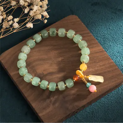 Green Jade Citrine Round Beads Charm Bracelet Healing Chain Dainty Gemstone • $12.95