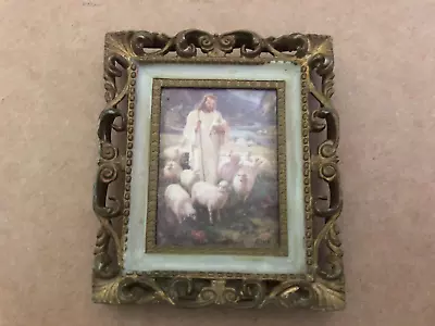 Vintage JESUS SHEPHERD In Miniature Plastic Picture Frame Hong Kong Wall Table • $14.99