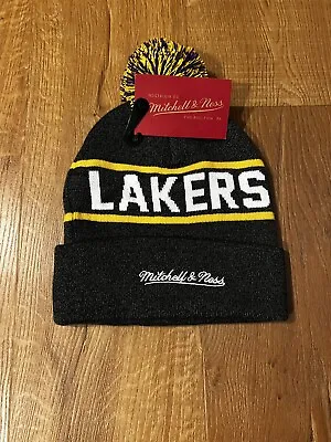 NEW Mitchell & Ness Los Angeles Lakers Reload 2.0 Pom Knit Beanie ONE SIZE • $21.24