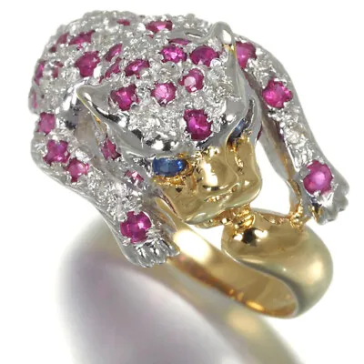Ruby Sapphire Diamond Panther Ring 18K 750 Yellow White Gold • £470.17