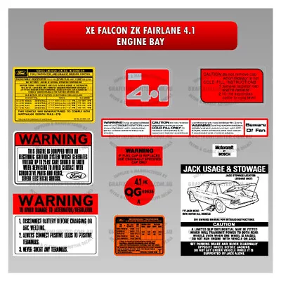 XE Falcon ZK Fairlane 4.1 6 Cyl Engine Bay Decal Kit • $80