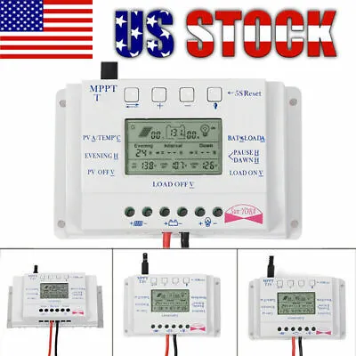 LCD 30/40/60/80A 12/24V MPPT Solar Panel Regulator Charge Controller 3 Timer US • $54.99