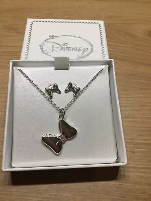 GENUINE Licensed Disney Minnie Mouse Necklace Earrings Silver Look Boxed Gift • £13.95