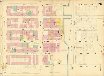£219 • Buy Sanborn NYC #79 Manhattan Midtown East Tudor City Turtle Bay UN 1899 Old Map