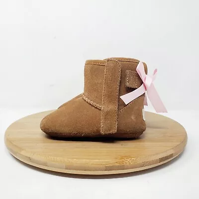 UGG Boots Jesse Bow II Baby Shoes Infant Brown Suede Sheepskin Pink Bow 2/3 • $19.99