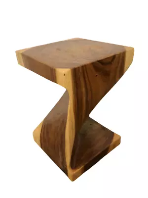 Acacia Wood Z Twist Stool 12 X 12 X 18 In Teak Oil | Side Table | Plant Stand • £217