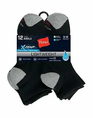 Hanes Ankle Socks 12-Pack Mens FreshIQ X-Temp Value Cool Comfort Wicking Sz 6-12 • $18.63