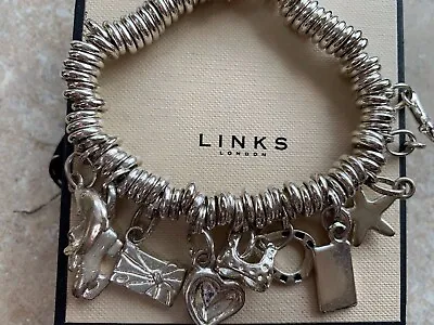 Links Of London Silver Charm BraceletWeight 93g Charms/Bracelet Hm 3 Rings/925 • £139.99