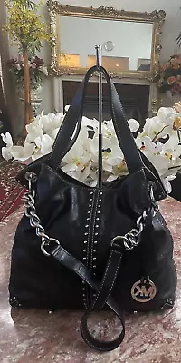 Michael Kors Uptown Astor Tortuga Studded Black Leather Large Hobo Bag EUC! $498 • $254.99