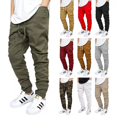 Men's Twill Stretch Drop Crotch Jogger Pants Size S-5XL JG804 • $23.88