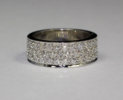 £1500.18 • Buy 14k White Gold Three Rows White Round Diamond Band 1.04ct H-Si1 Ring Size 6