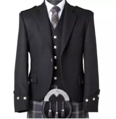 £58.99 • Buy Scottish Argyle Kilt Black Jacket With Waistcoat/Vest - Men Wedding Jacket