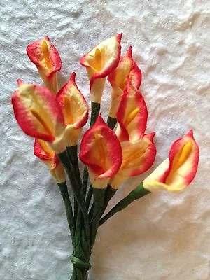 10 Lilies Lily Calla Yellow Red Handmade Mulberry Paper Easter Weddings Cards  • $3.09