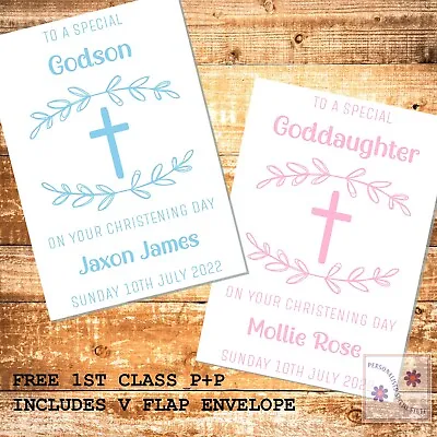 £3.25 • Buy Personalised Christening Card Boy Girl Baptism Dedication Cross Godchild