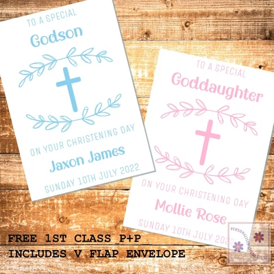 £3.25 • Buy Personalised Christening Card Boy Girl Baptism Dedication Cross Godchild