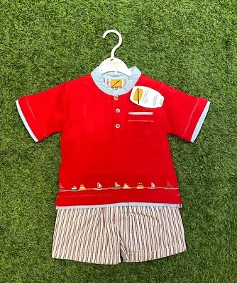 £3.99 • Buy New Boys Pyjamas Spanish Kids Baby Shorts And T-shirt Pjs Boat Ship Embroidered 