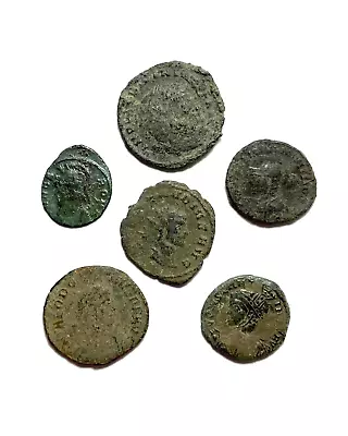 LOT OF 6 ANCIENT ROMAN COINS. 3rd/4th CENTURY. METAL DETECTING FINDS. -GENUINE- • £4.20