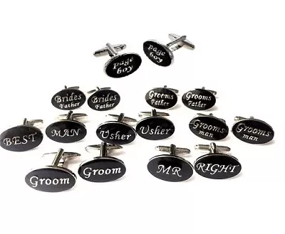 Wedding Cufflinks Groom BLACK OVAL Mens Cuff Link Best Man Usher Page Gift Boxed • £4.99