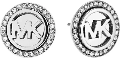 New Michael Kors Silver Tone Crystal Monogram Pavestud Round Earrings Mkj4516 • $104.99