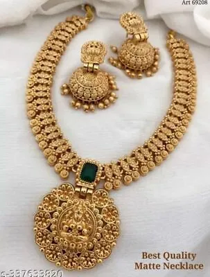 South Indian Bollywood Gold Plated Temple Jewelry Earrings Necklace Bridal Set • $41.86