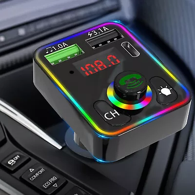 Bluetooth-5.0 Car Wireless FM Transmitter Adapter 2USB PD Charger AUX Hands-Free • $10.73