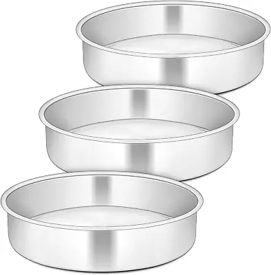 8 Inch Cake Tin For Baking Stainless Steel Round Cake Pan Set Of 3 Layer Cake • £18.84