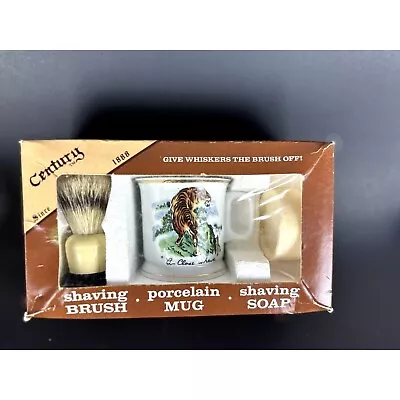 Vintage Century Shaving Kit Brush Close Shave Tiger Cup With Gold Trim And Soap • $24