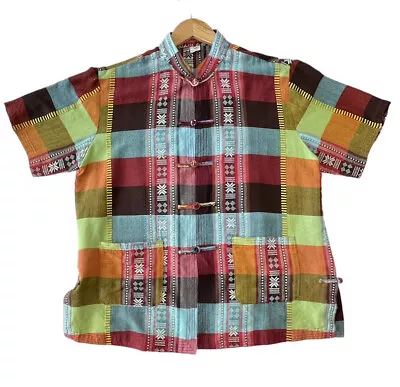 Mens Cotton Boho Hippy Vibe Shirt With Mandarin Collar Pankou Knots Size XL • $19.99