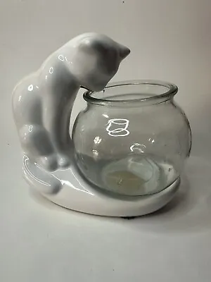 $52.20 • Buy Haeger Pottery Vintage White Ceramic Cat Fish Bowl 8” X 9” Original Sticker