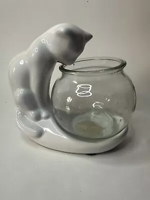 $52.20 • Buy Haeger Pottery Vintage White Ceramic Cat Fish Bowl 8” X 9” Original Sticker