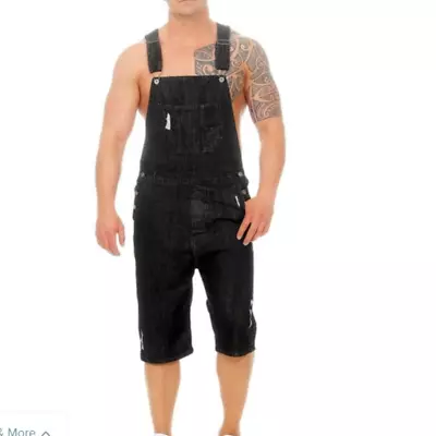 Men Casual Rompers Shorts With Pockets Jeans Bib Denim Overalls Fashion Jumpsuit • $32.47