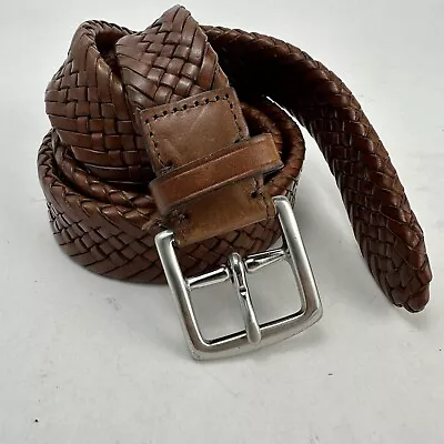 Coach Men’s Brown Braided Leather Belt Silver Buckle 90008 F7 Size 38 95 Cm • $85