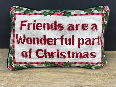$2.95 • Buy Christmas Needlepoint Pillow Vintage Friends Friendship Holiday Home Decor Gift