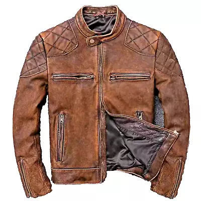 Clearance SALE Distressed TAN Café Racer Men’s Sheep Leather Slim Fit Jacket • £30