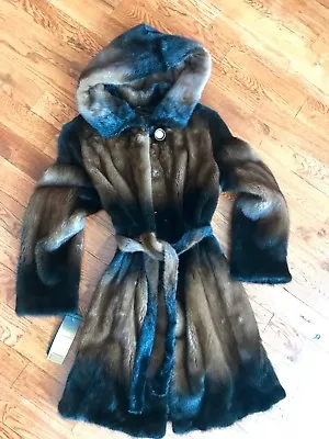 Real Genuine Fur Mink Coat Belted Hood Size M New With Tag • $1399