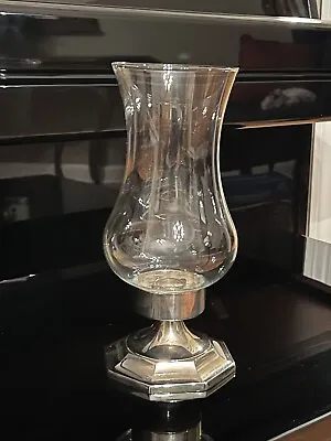Vintage Silver/Metal Hurricane Lamp Candle Holder W/ Glass Globe 9  • $23