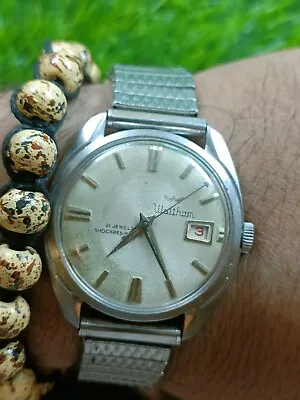 Authentic Waltham Swiss Men's Date Manual Wind 21 Jewels Linen Dial Retro Watch • £205.37