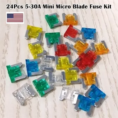 24PCS Micro Blade Fuse Assorted Kit Mixed Low Profile Mini Car Van Auto 5A-30A • $7.29