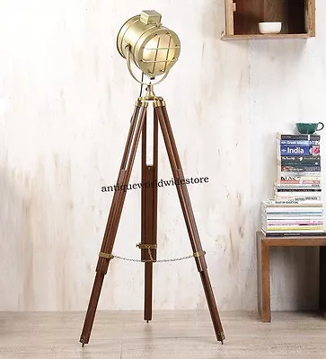 Designer Brass Studio Floor Lamp Searchlight Spot Light With Tripod Stand • $220
