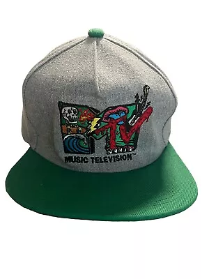 MTV Men's Snapback Hat/Cap OSFM Flat Bill Retro Music Gray And Green • $17.99