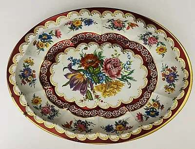 Daher Decorated Ware Floral Tin Tray Oval 12.5” X 9.25” Platter Made In England • $22